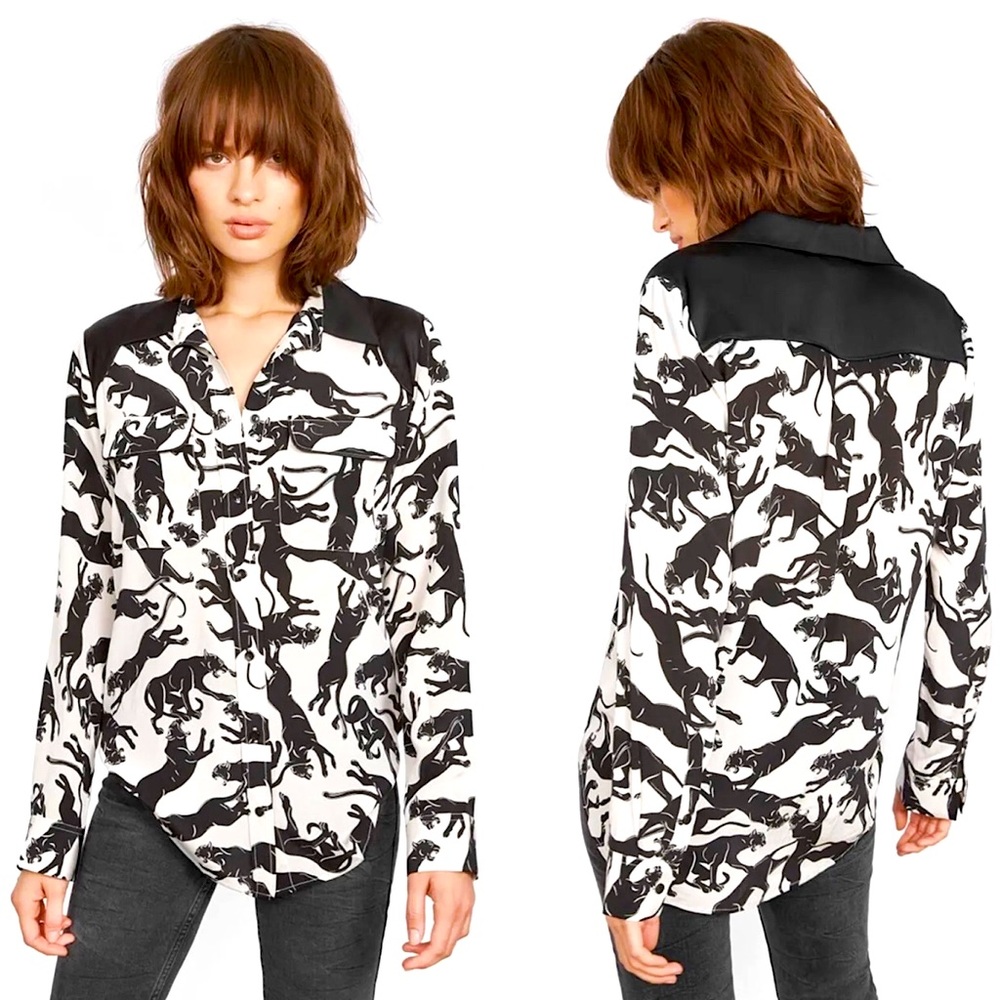 ANINE BING Panther Silk Shirt. Western styling at shoulders. Sz XS/TP
